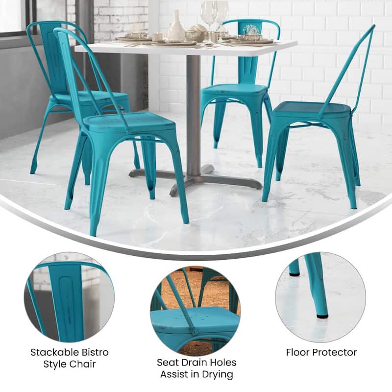 Distressed Metal Indoor-Outdoor Stackable Chair - Kitchen Furniture