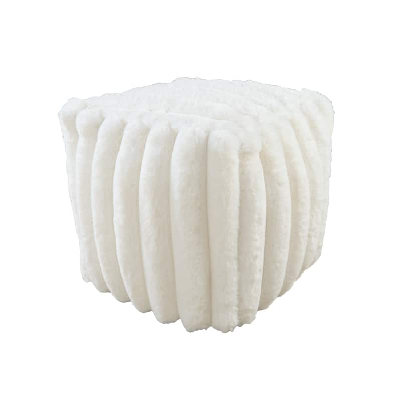 Madrid Collection Ultra Soft Ribbed Faux Fur Indoor Pouf - Cream