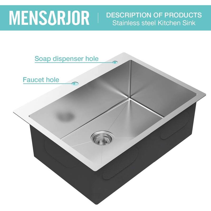 Drop-in Topmount 16 Gauge Single Bowl Stainless Steel Kitchen Sink