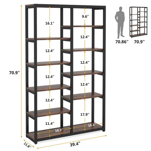 70-inch Bookshelf 10-shelf Open Bookcase - 70.86'' H x 39.37'' W x 11.8 ...