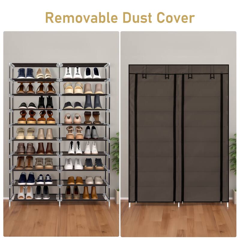 10-Tier Vertical Non-Woven Fabric Shoe Storage Rack with Iron Frame for Home Entryway - 45.25”W x 11.81”D x 62.99”H