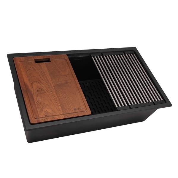 slide 2 of 8, Ruvati 33-inch epiRock Workstation Charcoal Black Undermount Kitchen Sink - RVG2325CK