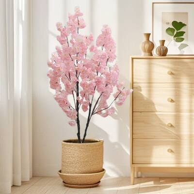 Artificial Pink Fake Flower Tree, Cherry Blossom Tree for Home Office Decor