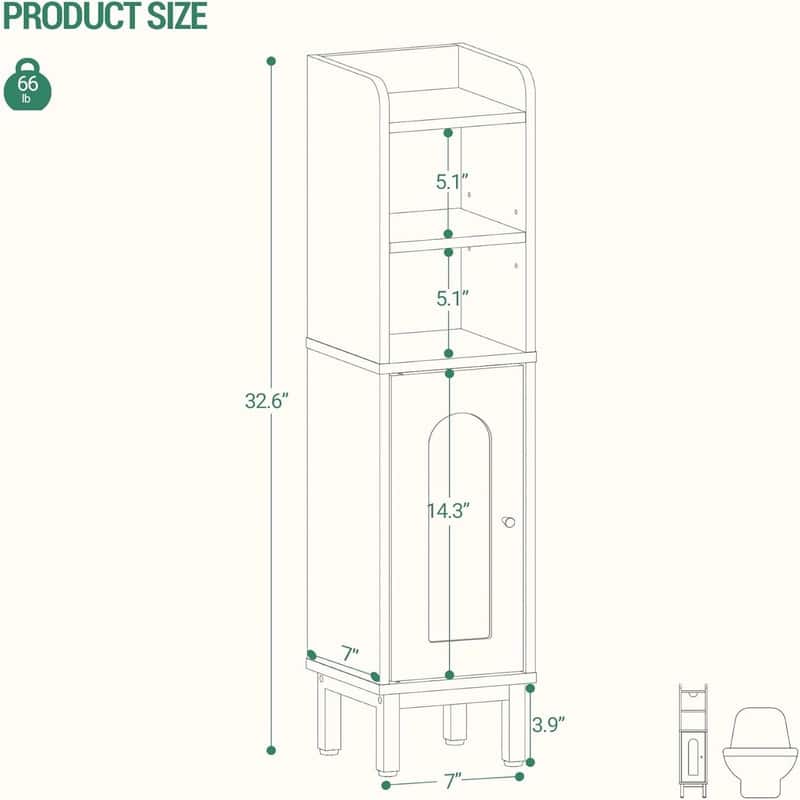 Bathroom Storage Cabinet Small Corner Floor Cabinet with Door and Shelves - 7.87"D x 7.87"W x 32.65"H