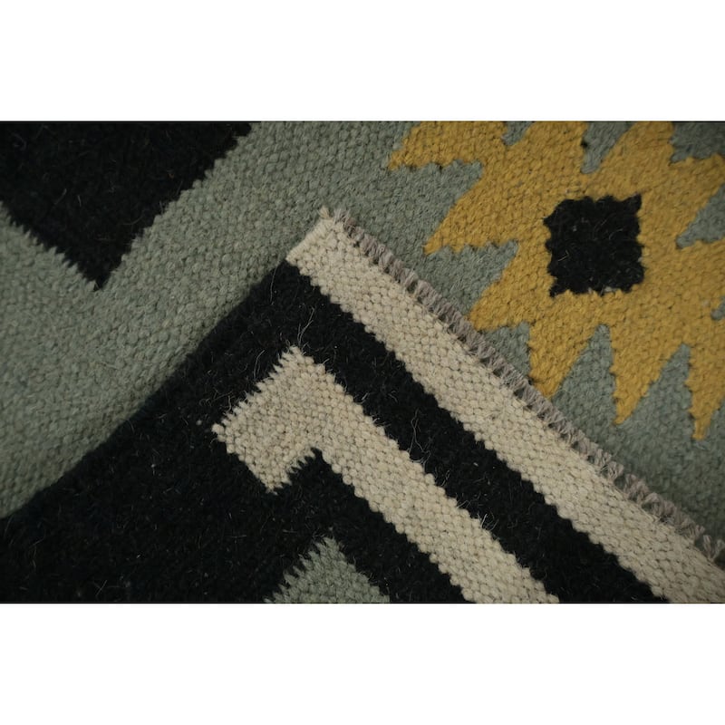 Hand Woven Oriental 100% Wool Carpet Southwestern Tribal Navy Blue & Blues Kilim Area Rug - 9' 11'' X 5' 3''