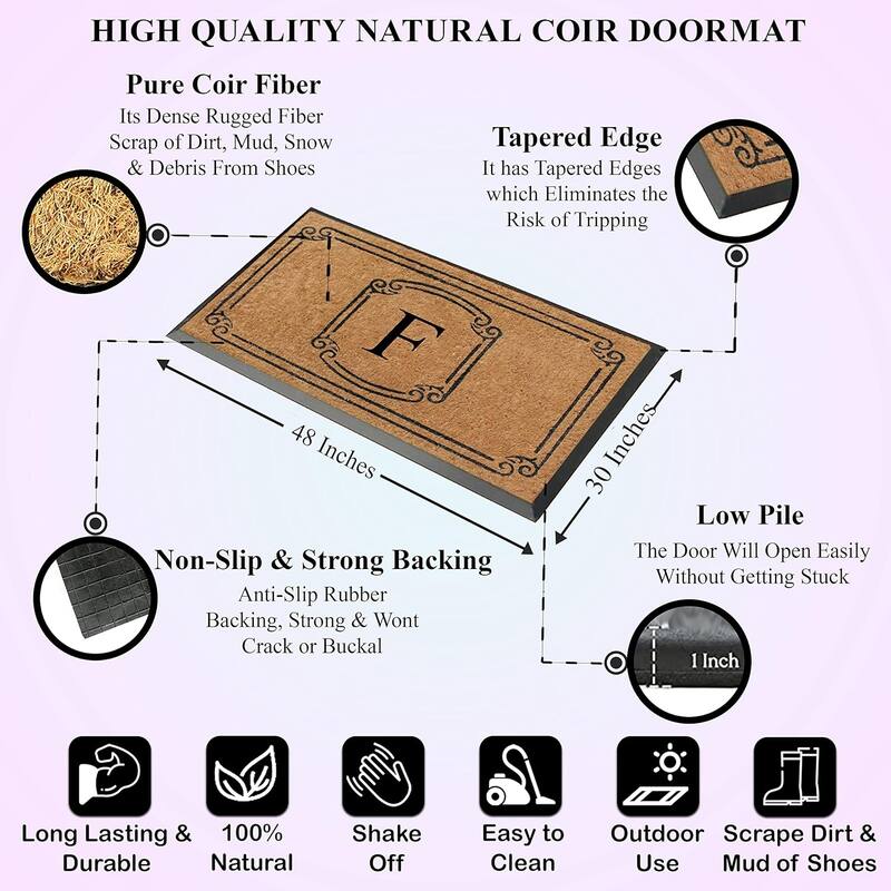 A1HC Natural Coir Monogrammed Door Mat For Front Door, 30"x48"