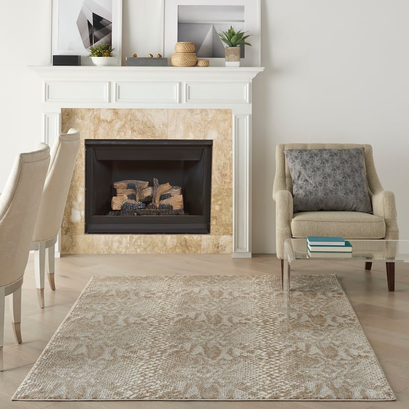 Nourison Solace All-Over Modern Snake Print Area Rug - 5'3" x 7'3" - Ivory Beige - Runner/Rectangle