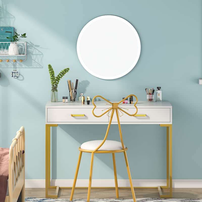 Modern Computer Desk / Writing Desk with 2 Drawers for Bedroom, Home Office