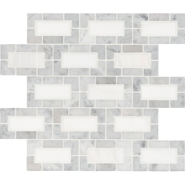 MSI SMOT-DOL-LYNXP Bianco Dolomite - 12" x 12" Brick Joint Mosaic Sheet - Polished Marble Visual - Sold by Carton (10 - White