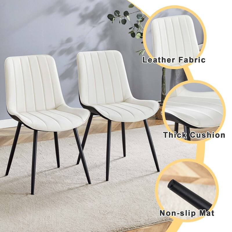Dining Chair Set of 4 PU Extended Seating with Black Metal Legs