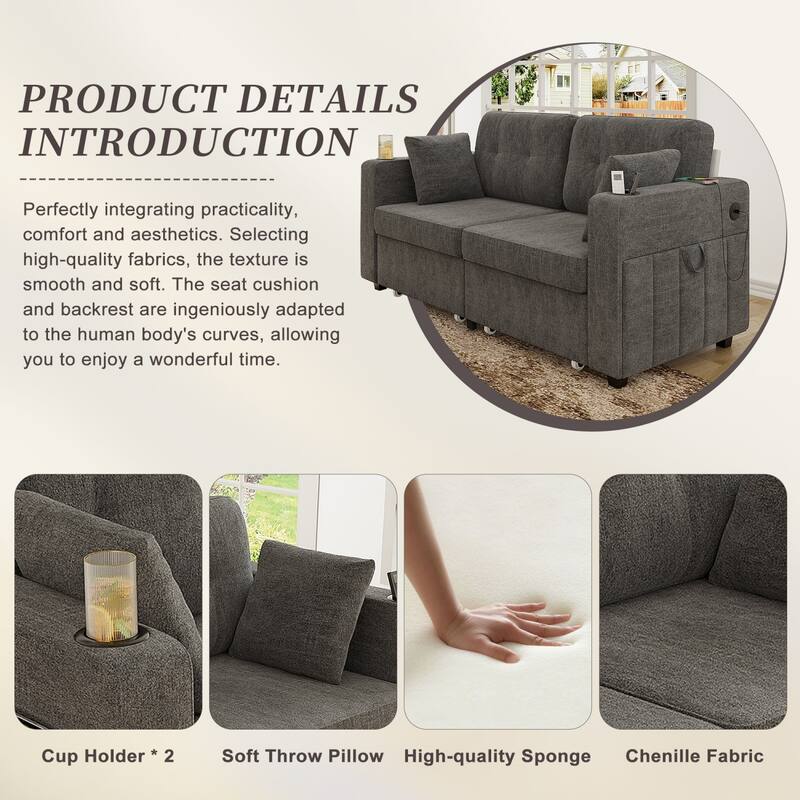 67.76" Chenille 3-Seater Sofa with USB Ports and Storage