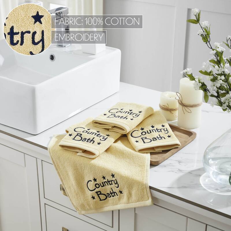 Navy Country Bath Stars Creme Washcloth Set of 4 12x12