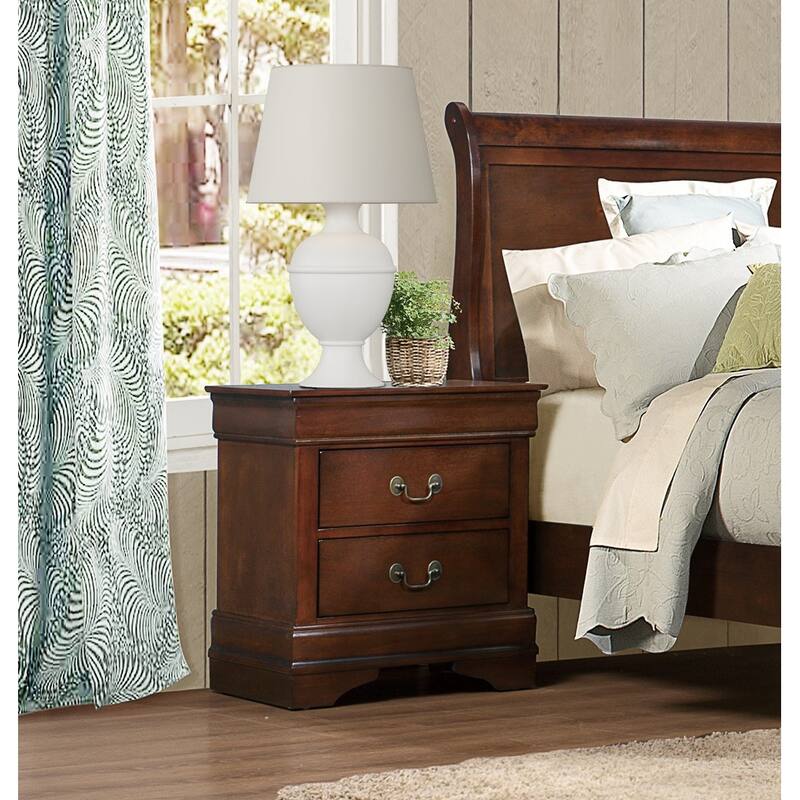 Brown Cherry Finish Nightstand with 2 Drawers, Traditional Design