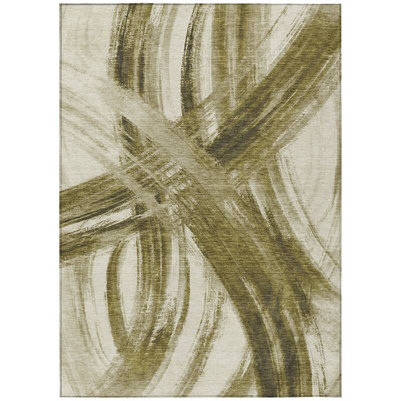 Machine Washable Indoor/ Outdoor Abstract Brushstroke Chantille Rug