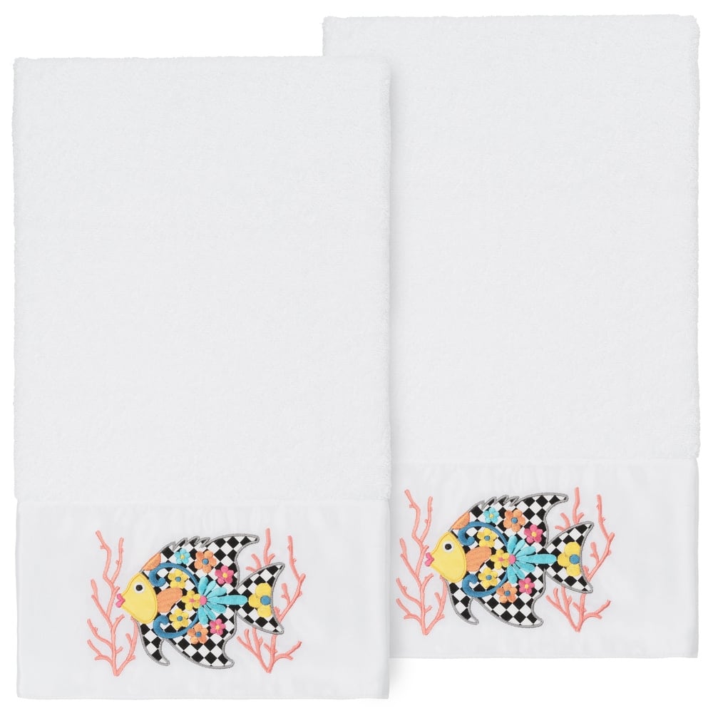 Authentic Hotel and Spa 100% Turkish Cotton Feliz 2PC Embellished Bath Towel Set