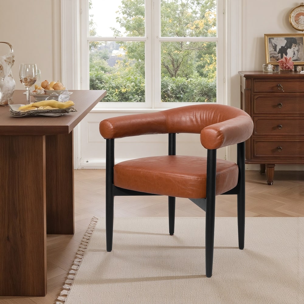 Mid Century Modern Upholstered Dining Chair, Open-Back Accent Chair Set of 2