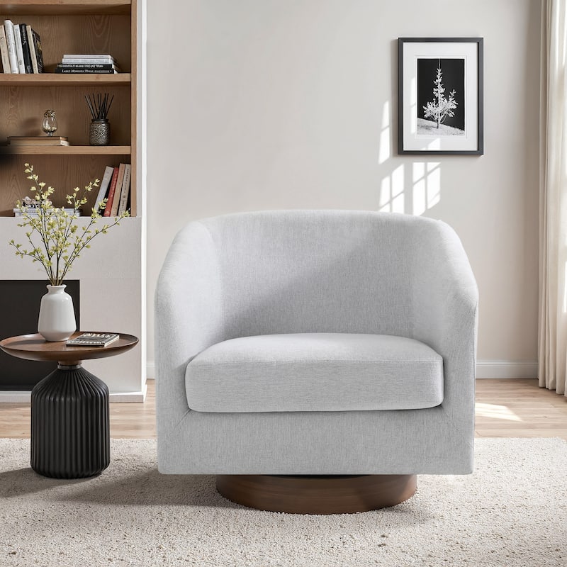 UIXE 31" W Swivel Round Barrel Chair Accent Chairs - Beige/Chenille