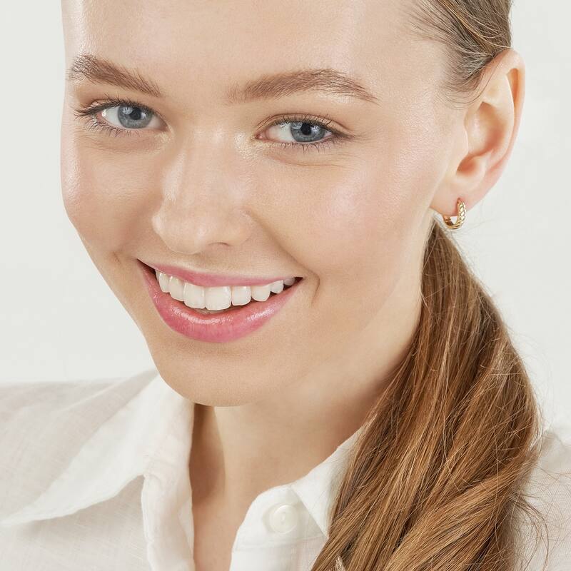 Curata 14k Yellow Gold 3.5x13mm Ribbed Polished Hoop Earrings