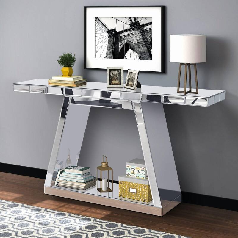 Modern 55.9" Luxe Full-Body Mirror Entryway Table with Sturdy Wooden Frame and Stylish Storage Solutions