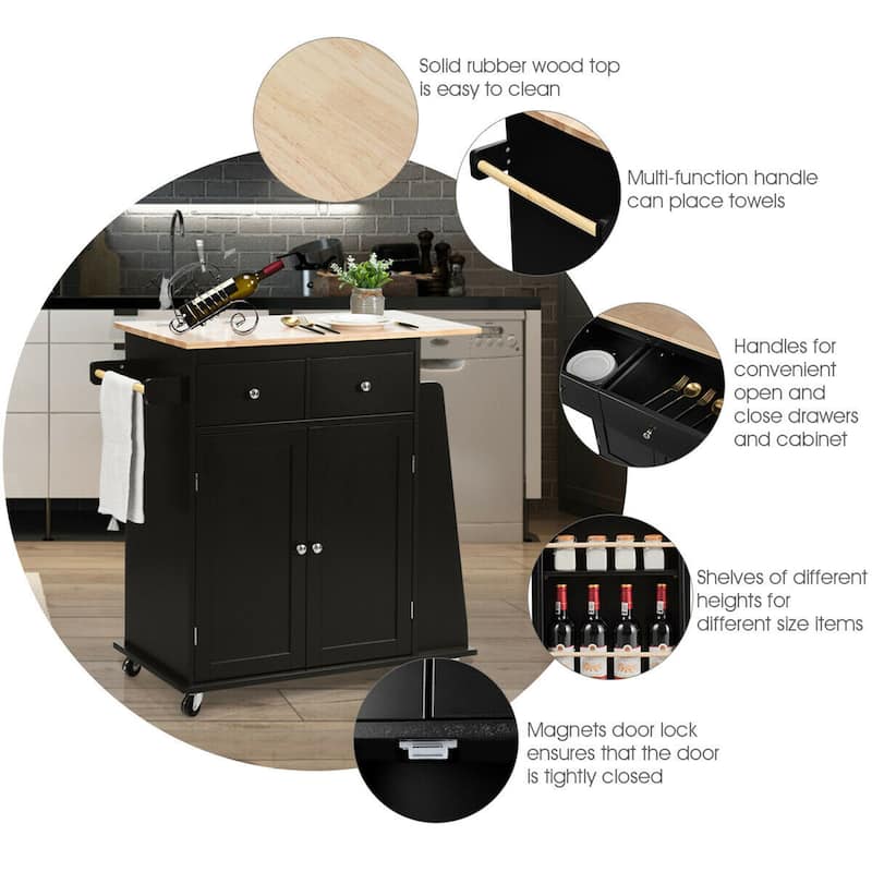 Gymax Rolling Kitchen Island Utility Trolley Cabinet Storage Spice