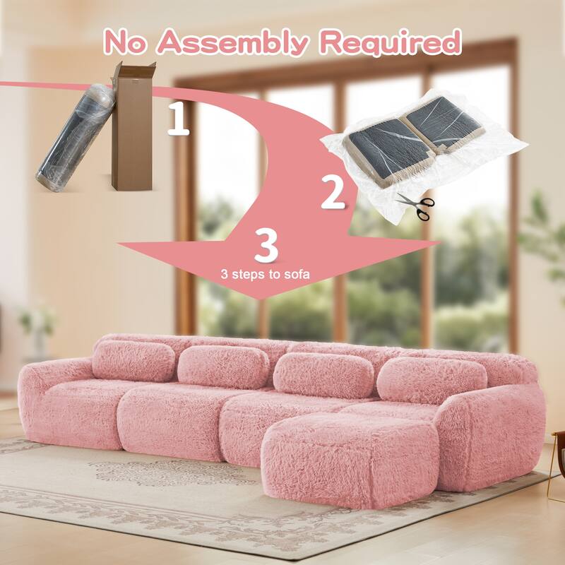 Anmytek Comfortable Modern L-Shaped Modular Sectional Sofa - Soft Fluffy Plush Fabric, No Assembly Required