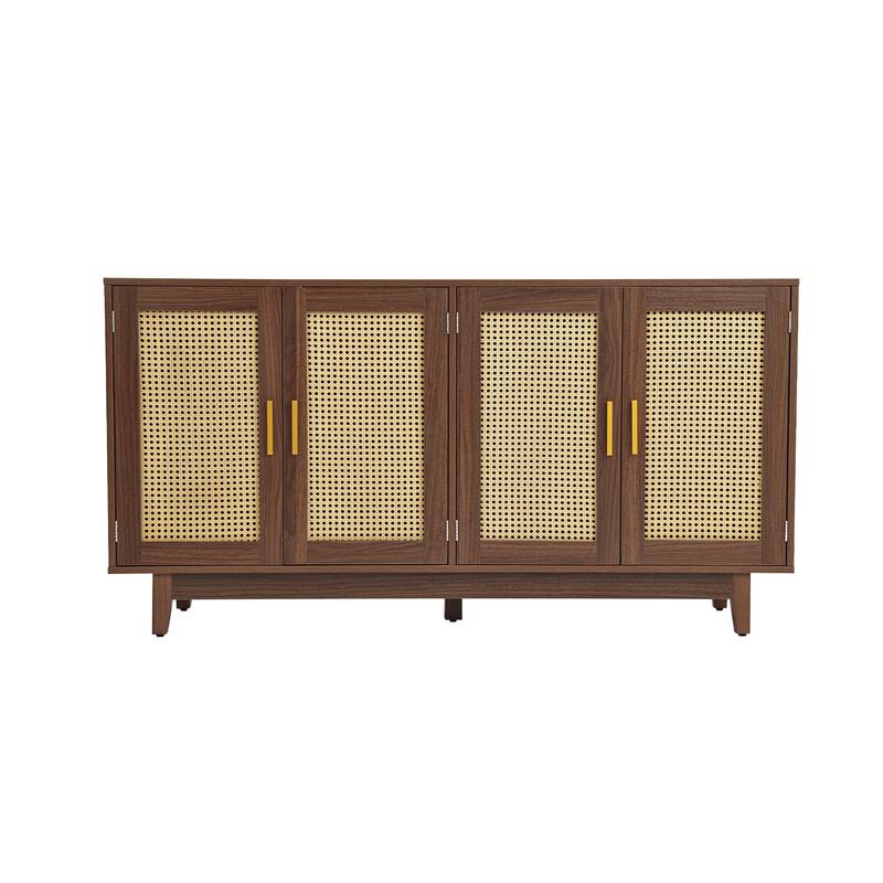 Rattan Accent Cabinet Storage Sideboard Buffet with 4 Doors