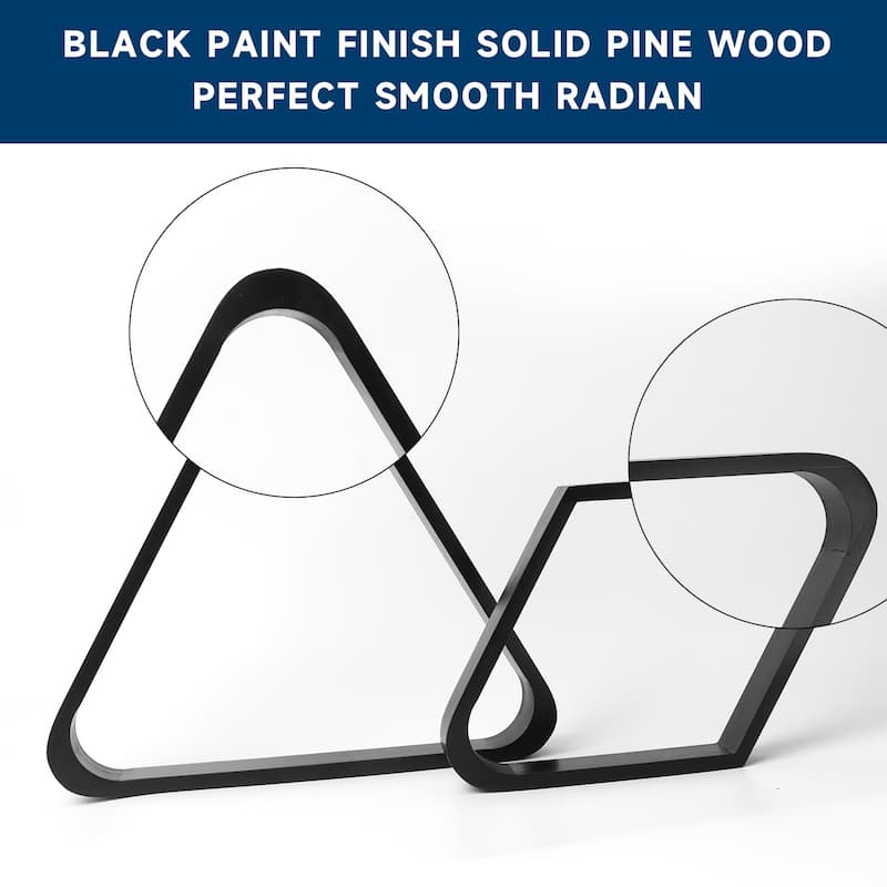 GSE™ Black Solid Wood Billiard 8-Ball Triangle/9-Ball Diamond Pool Ball Racks for 2-1/4" Pool Balls