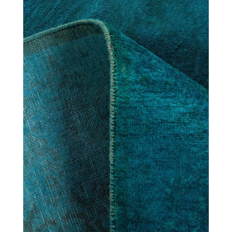 Overton Hand Knotted Wool Vintage Inspired Modern Contemporary Overdyed Blue Runner Rug - 3' 2" x 19' 10"