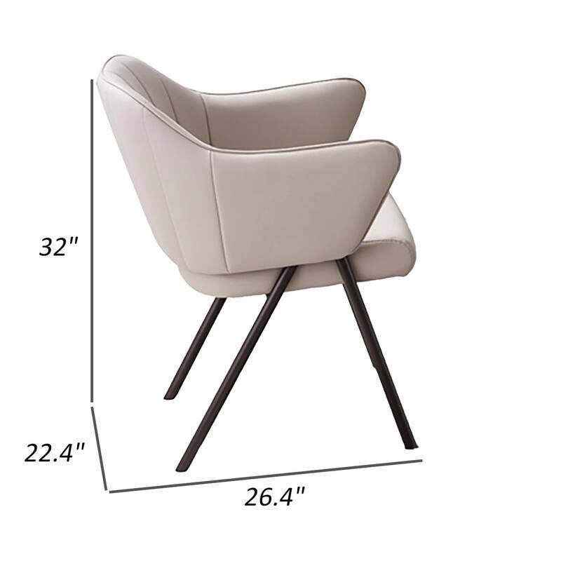 Sem 24 Inch Dining Chair Set of 2, Curved Padded, Tufted Taupe Faux Leather