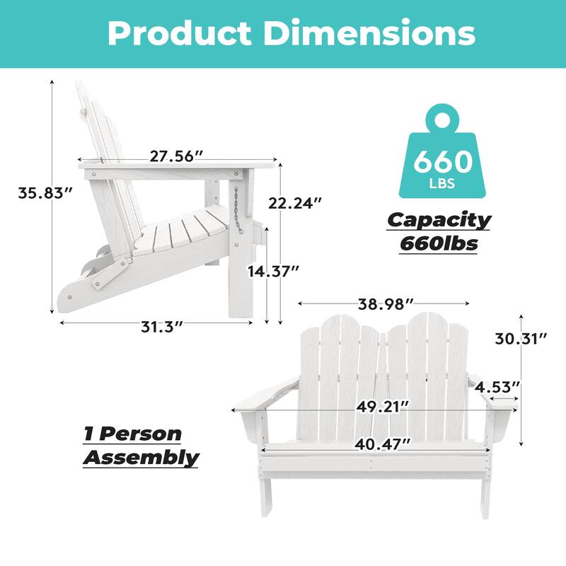Outdoor HDPE Foldable Patio Loveseat