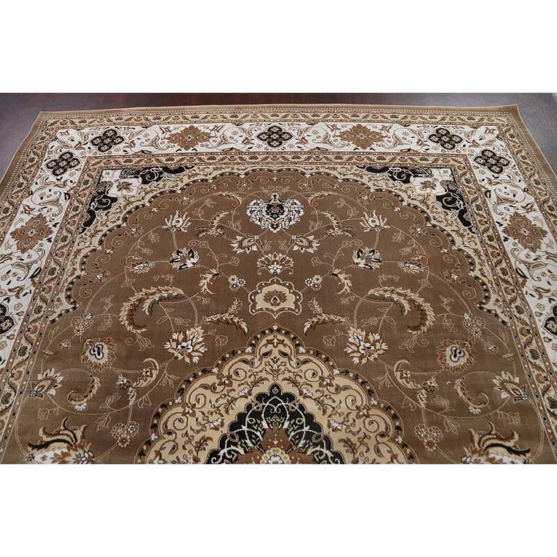 Traditional Brown Floral Oriental Tabriz Area Rug Turkish Carpet