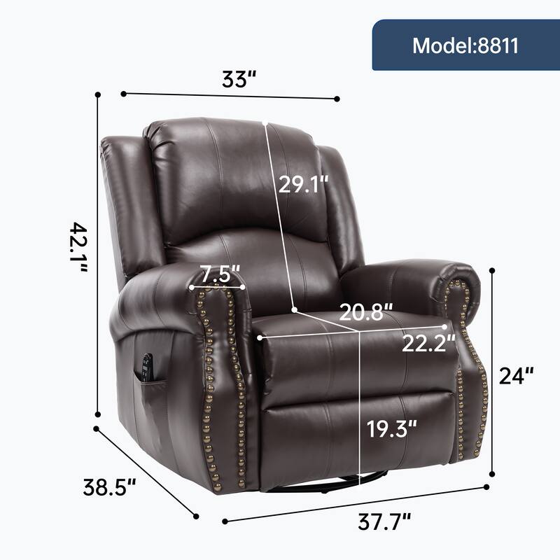 Heat Massage Manual Recliner Chair with Rocker and Swivel in Fabric for Living Room