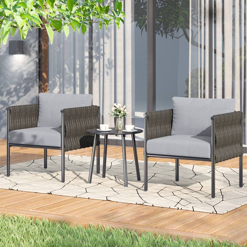 AVAWING 3-Piece Outdoor Patio Furniture Set with Coffee Table, Deep Seating Chairs with Thick Cushions, Steel Frame