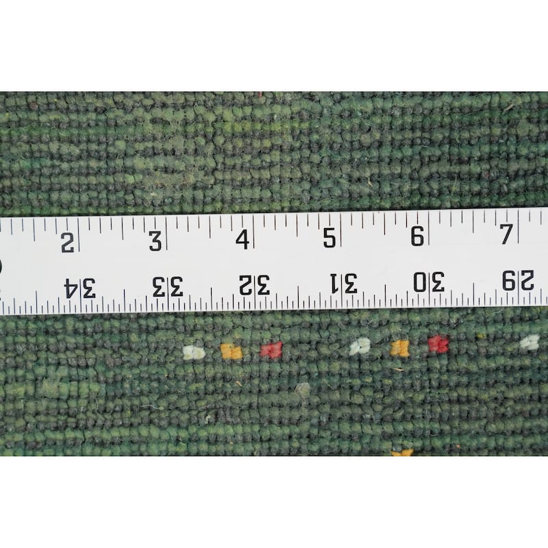 Hand Knotted Oriental Viscose Silk Carpet Tribal Animal Pictorial Green Gabbeh Runner Rug - 7' 6'' X 3' 0''