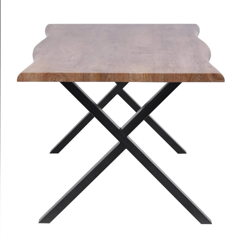 63-inch Live Edge Wood Dining Table with Black X-Frame Metal Legs – Modern Industrial Dining Room Table