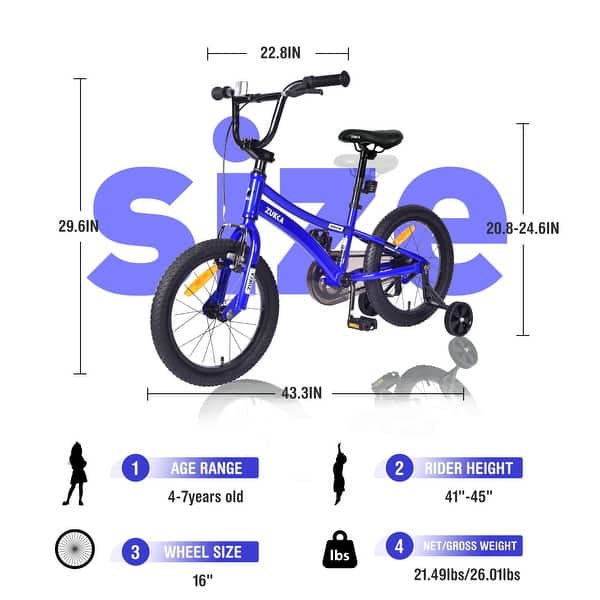 Kids Bike, Kids' Bicycle with Training Wheels, Blue