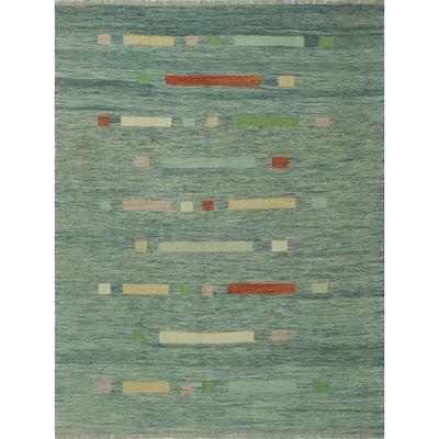 Hand-Woven Winchester Kilim Dannon Blue/Rust Rug - 5'1" x 6'5"