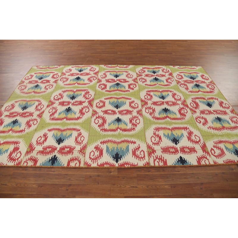 All-Over Kilim Indian Area Rug Flatweave Wool Carpet - 5'8"x 8'10"