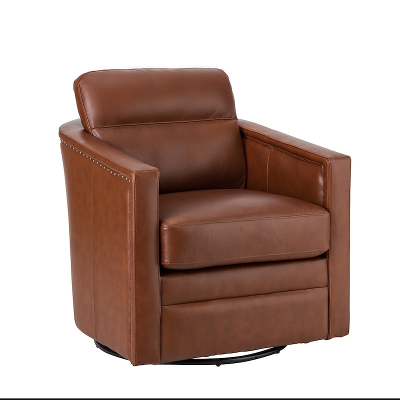 Jorge 28.74" Wide Traditional Genuine Leather Swivel Chair with Removable Seat Cushion and No Assembly Needed