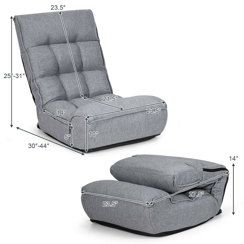 4-Position Adjustable Floor Chair Folding Lazy Sofa - 24" x 26" x 31" (L x W x H)