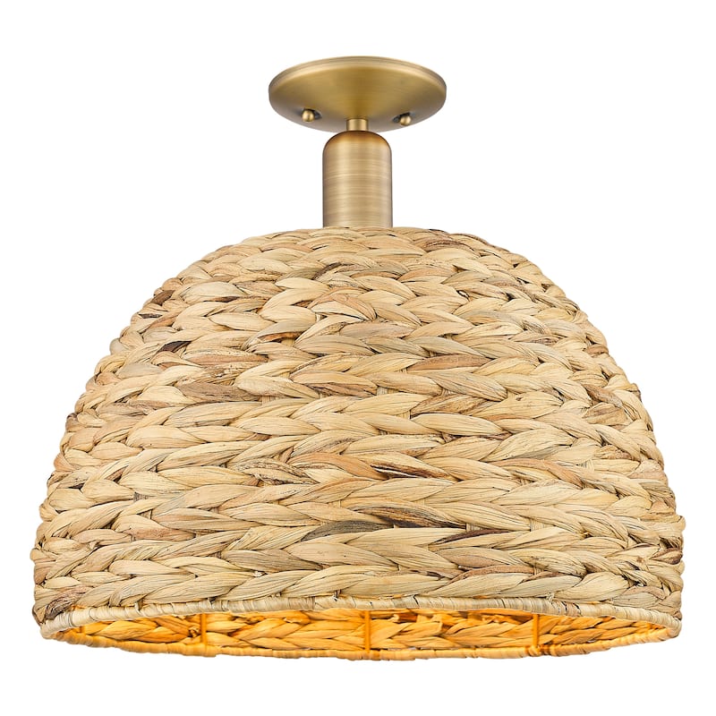 Innovations Lighting Endless Possibilities Arcadia - Woven Rattan - 1 Light 16" Semi-Flush Mount - Brushed Brass