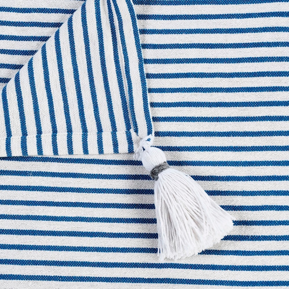 Striped Blue and White Burmese Blanket Throw, Loom Woven, 100% Cotton, -  YGN Collective