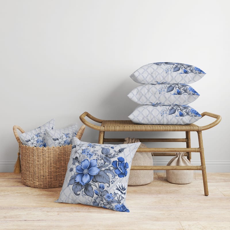 Wildflower Artistry Faux Suede Reversible Throw Pillow Grey and Blue
