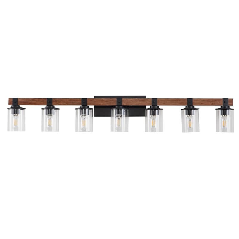 Vanity Light, Industrial Bathroom Wall Sconce with Glass Shades and Wood Accent, Modern Farmhouse Lighting Fixture (No Bulbs)