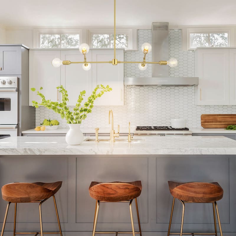 6-Light Mid-Century Brass Metal Pendant Light for Dining Room - 6 Light