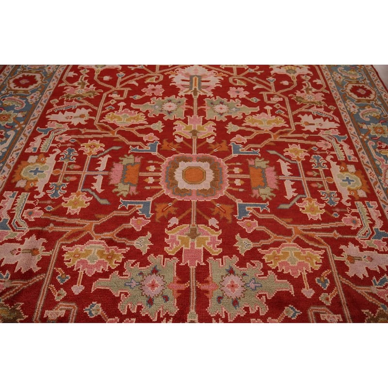 All-Over Red Oushak Indian Area Rug Handmade Wool Carpet - 8'10"x 11'8"