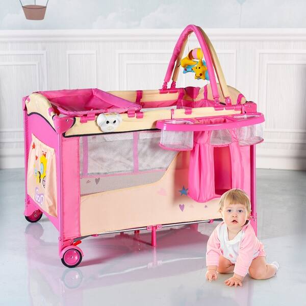 Shop Costway Foldable Baby Playpen Crib Bassinet Diaper Changing