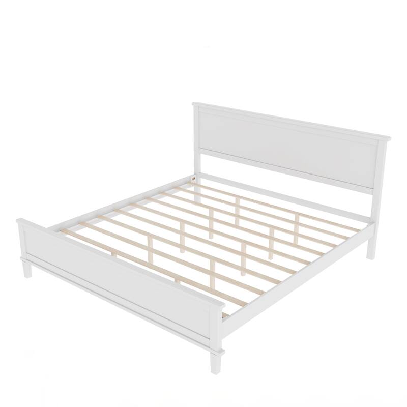 Mid-Century Wood Platform Bed with Headboard and Wood Slat Support