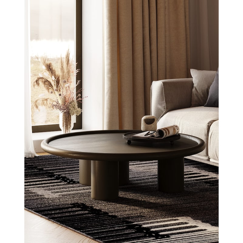 Modrest Strauss Contemporary Brown Ash Round Coffee Table - Brown