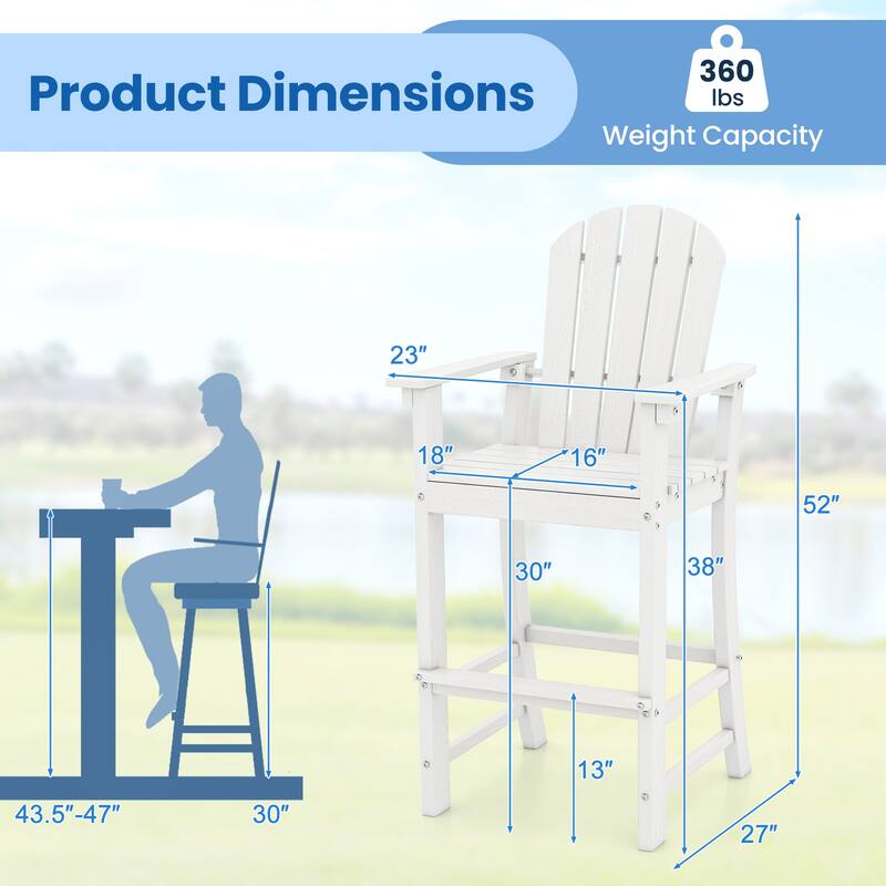 Gymax 2PCS Outdoor HDPE Bar Height Stool Patio Tall Chair Armrest